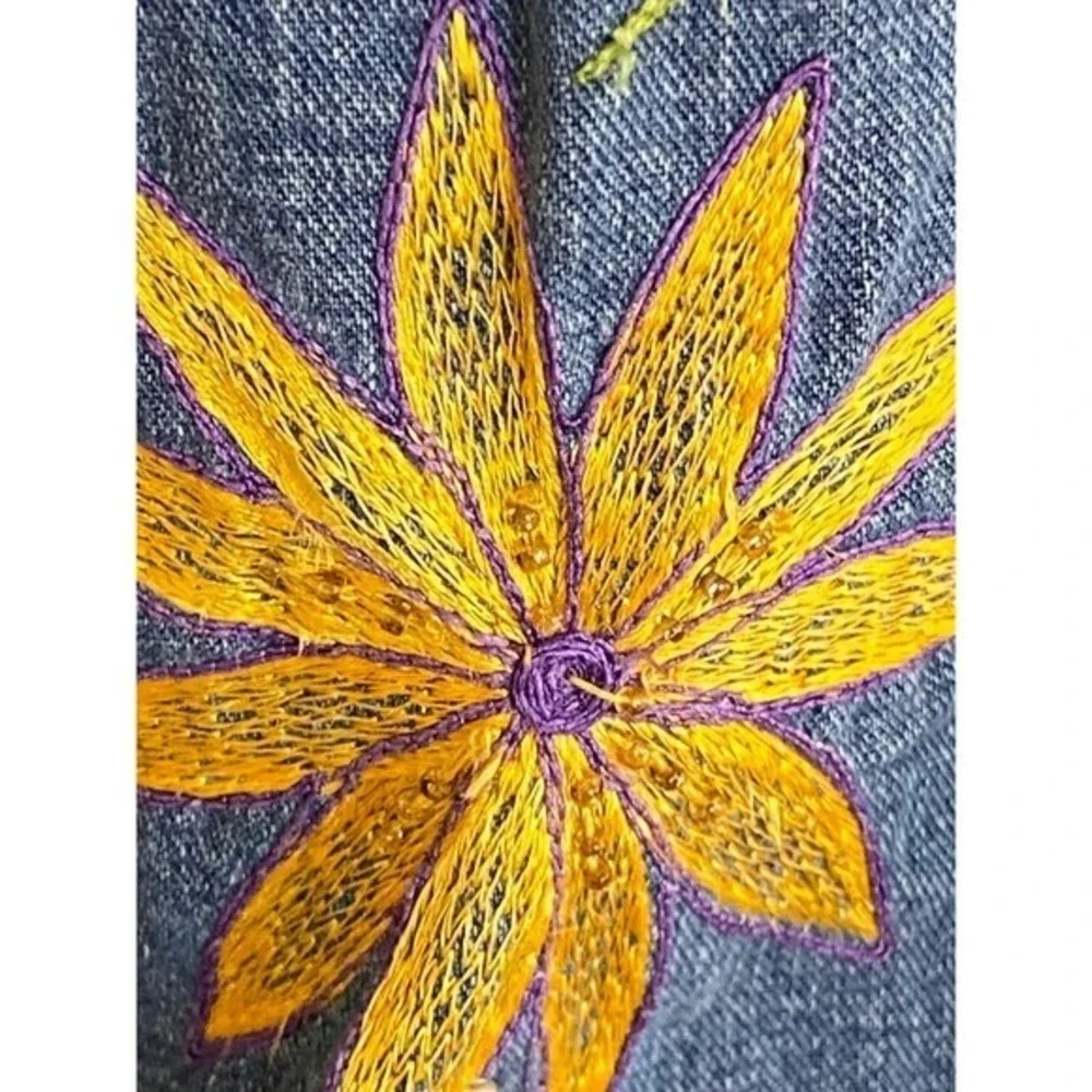 Embroidered Denim Jacket Chicos‎ Design Floral Cottagecore peasant